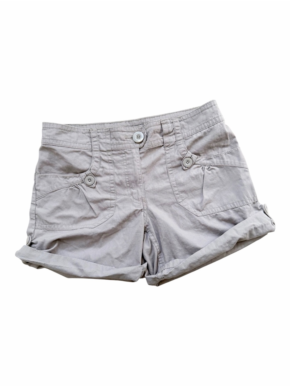 Vintage Army Green Roll-Cuff Utility Shorts with Buttoned Pockets